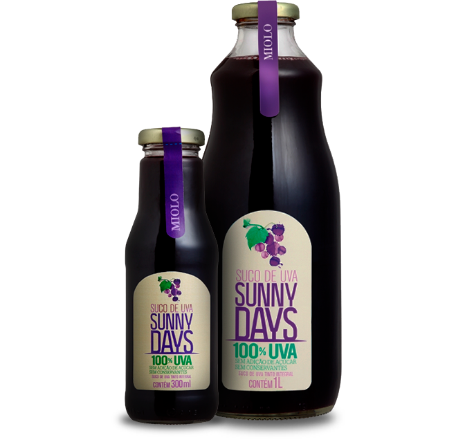 Foto das Garrafas de Suco de Uva Sunny Days de 300ml e 1l